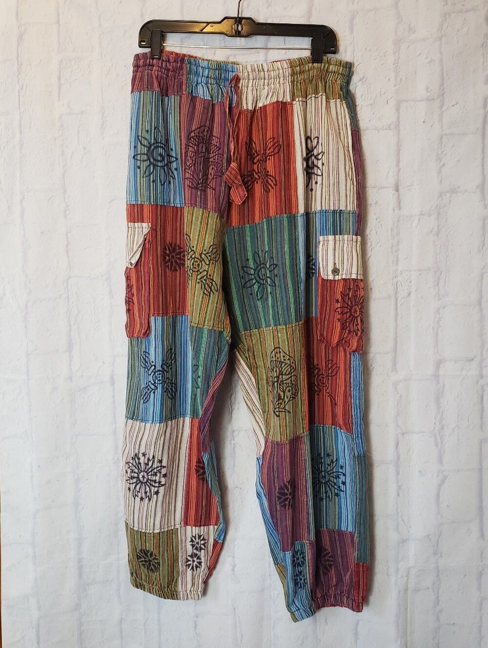 NEPAL Pull-On Bohemiam Patchwork Cargo-Style Pants XL